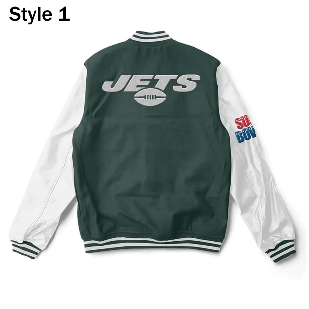 Varsity NY Jets Super Bowler White and Green Jacket - Image 3