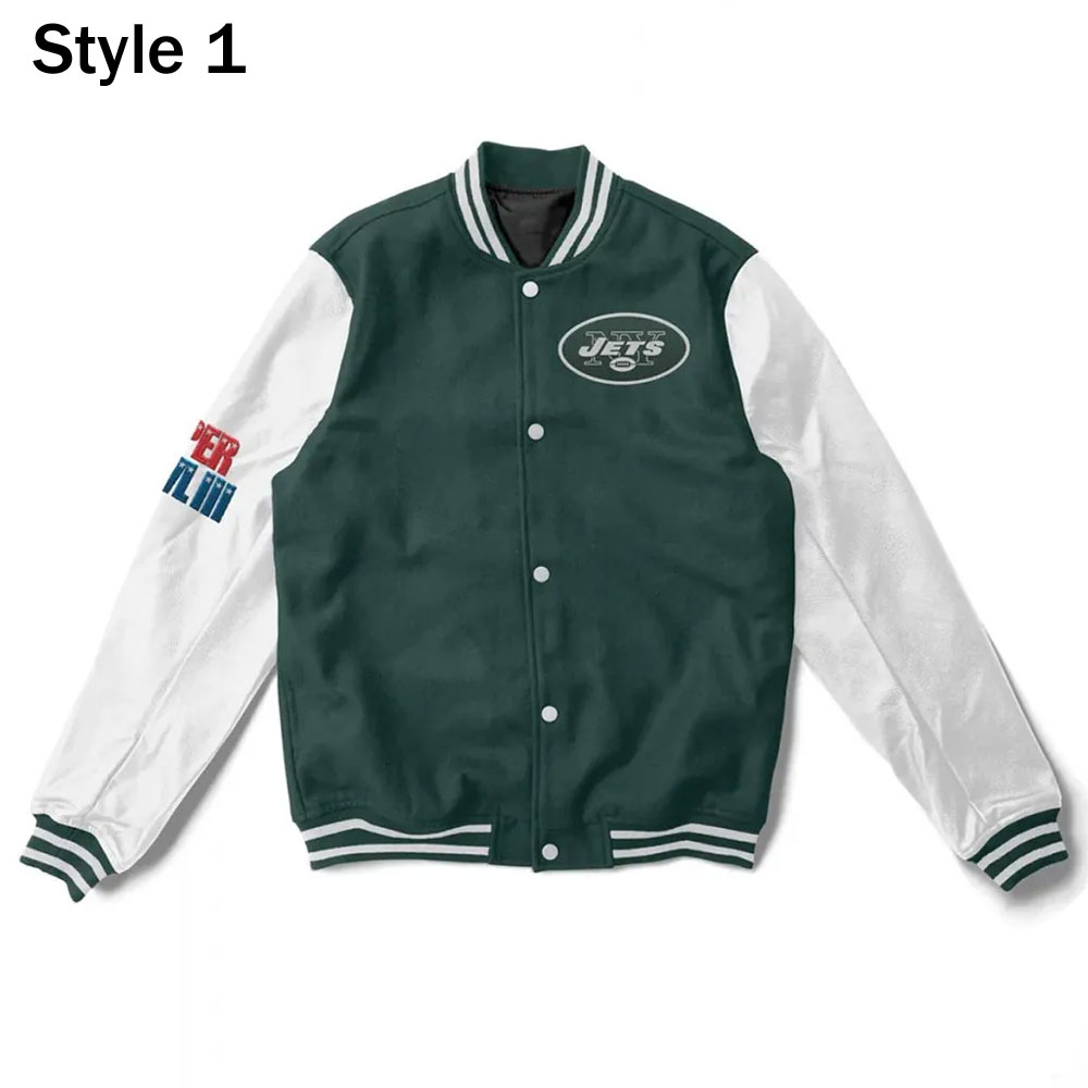 Varsity NY Jets Super Bowler White and Green Jacket