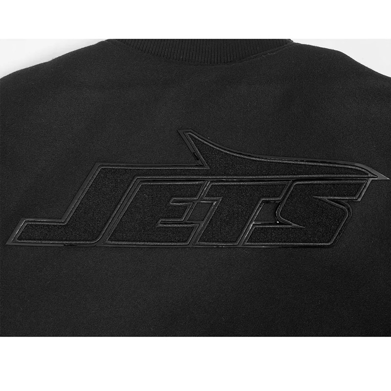 NY Jets Triple Black Varsity Wool/Leather Jacket - Image 8