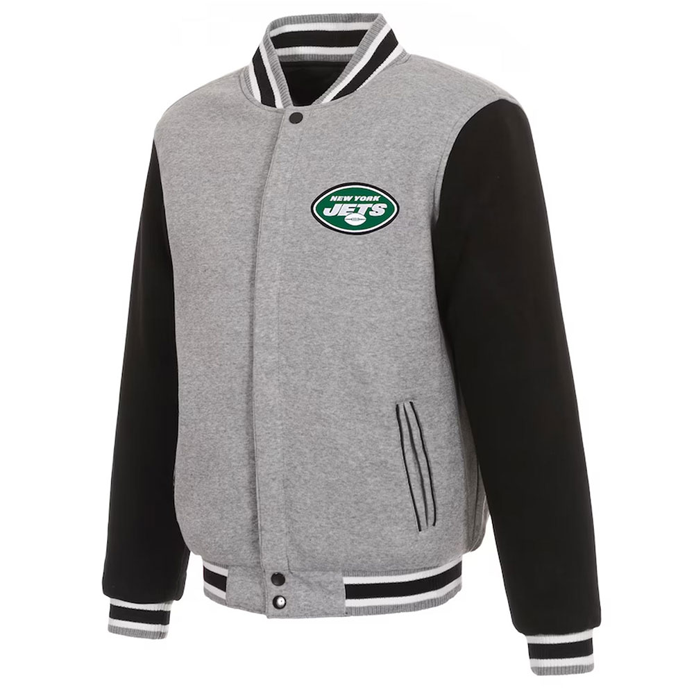 New York Jets Gray and Black Varsity Wool Jacket