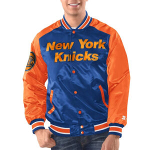 Blue/Orange New York Knicks Renegade Varsity Satin Jacket