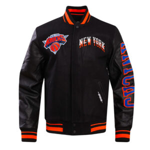 NY Knicks Chest Layered Classic Rib Varsity Jacket