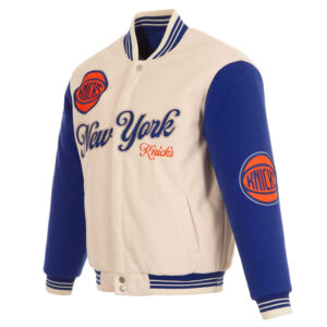 NY Knicks Cream and Royal Varsity Jacket