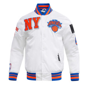 NY Knicks Mashup Classic Rib White Satin Jacket