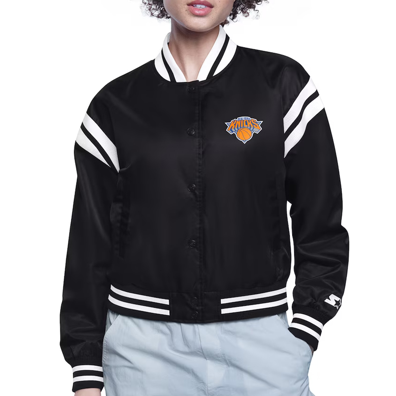 NY Knicks Printed Logo Varsity Satin Jacket