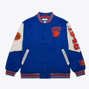 NY Knicks Team History Royal Vintage Logo Varsity Jacket