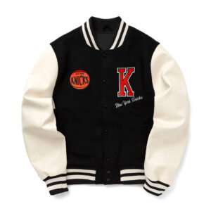 NY Knicks Black and Off White Varsity Jacket