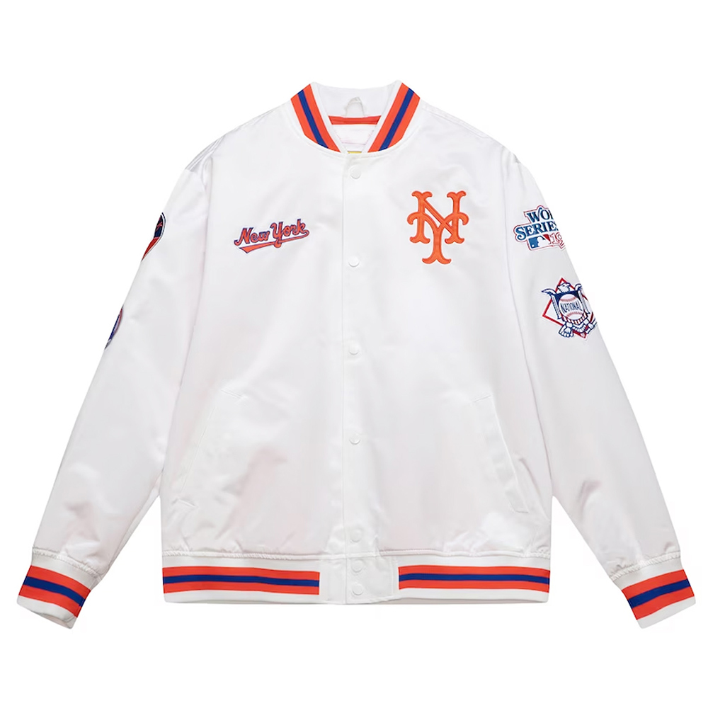 New York Mets City Collection Varsity White Satin Full-Snap Jacket