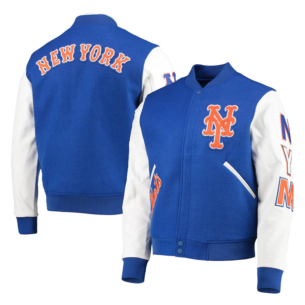 New York Mets Letterman Blue and White Jacket - Image 8