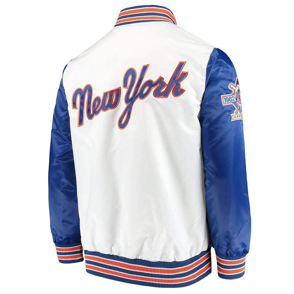 NY Mets The Legend Blue and White Satin Jacket - Image 2