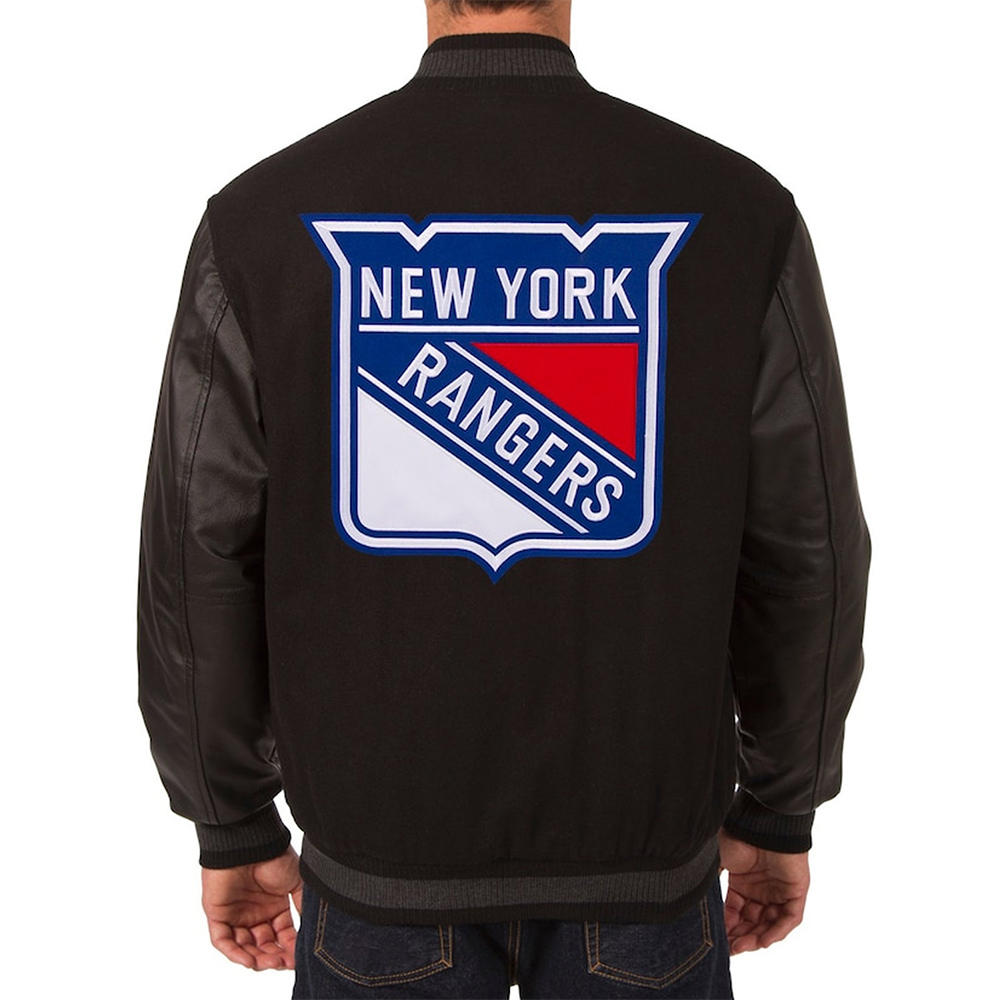 Charcoal/Black NY Rangers Two Hit Varsity Jacket - Image 3