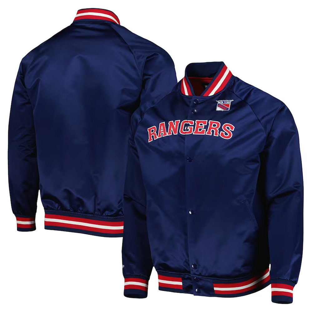 NY Rangers Bomber Navy Blue Satin Jacket - Image 3