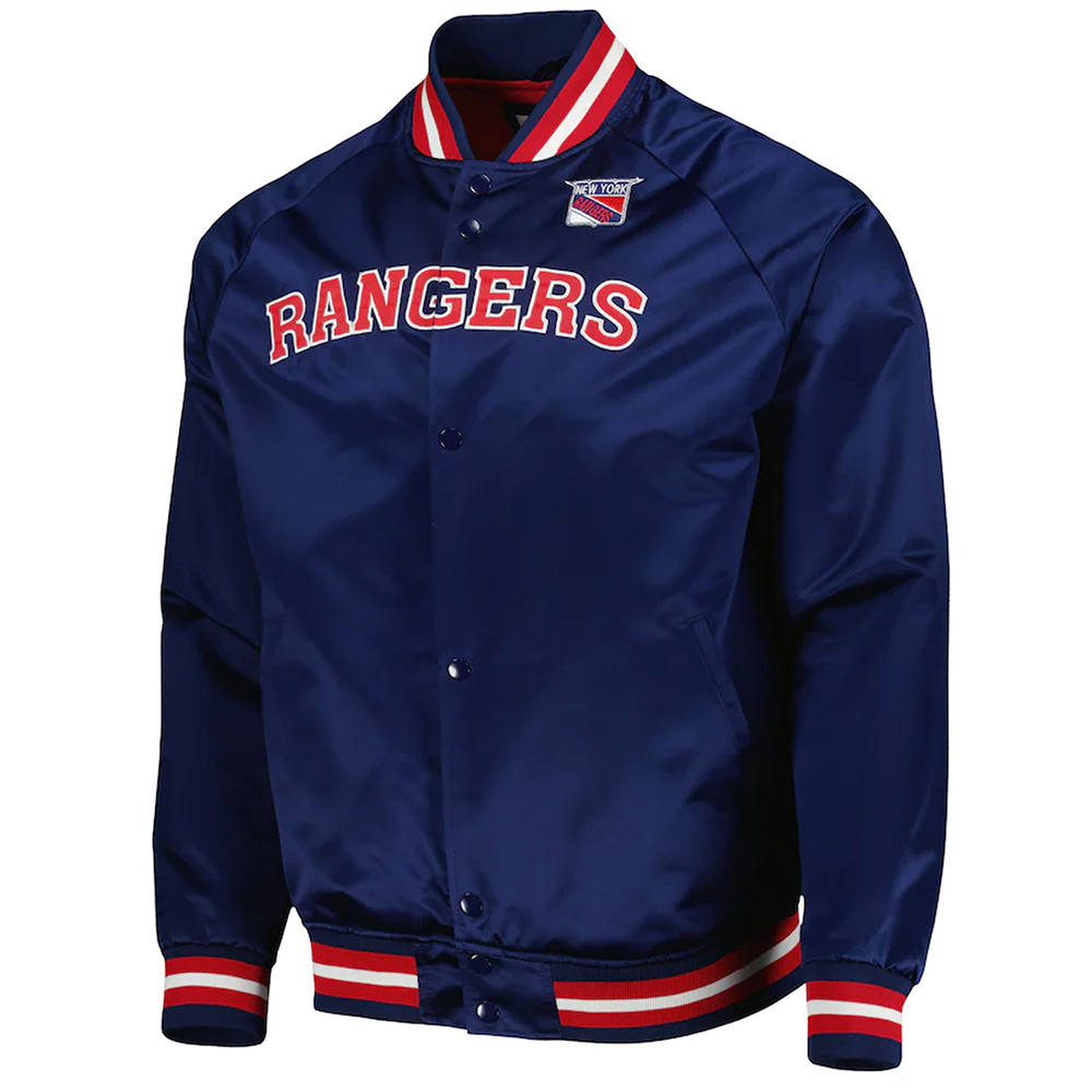 NY Rangers Bomber Navy Blue Satin Jacket