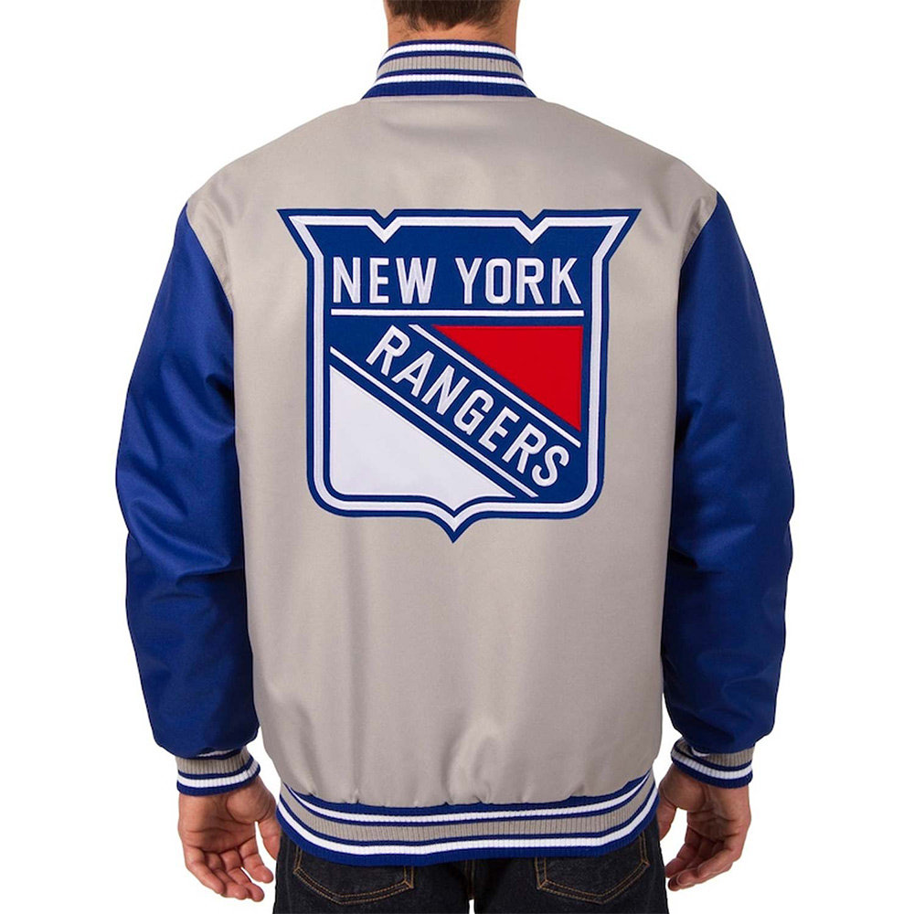 NY Rangers Two Hit Poly-Twill Gray and Blue Jacket - Image 2