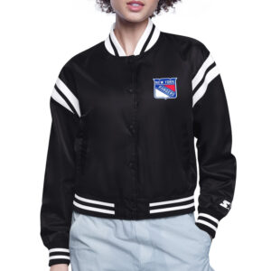 NY Rangers Printed Logo Varsity Satin Jacket