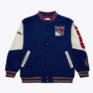 NY Rangers Team History Blue Vintage Logo Varsity Jacket