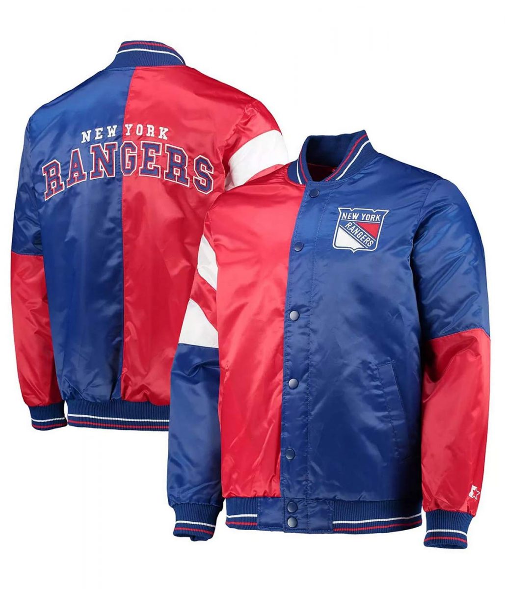 NY Rangers The Leader Blue and Red Full-Snap Jacket - Image 3