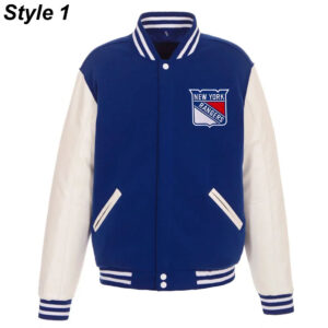 New York Rangers White and Royal Blue Varsity Jacket