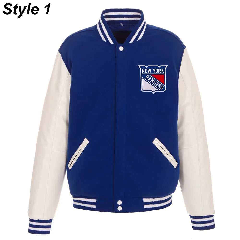 New York Rangers White and Royal Blue Varsity Jacket
