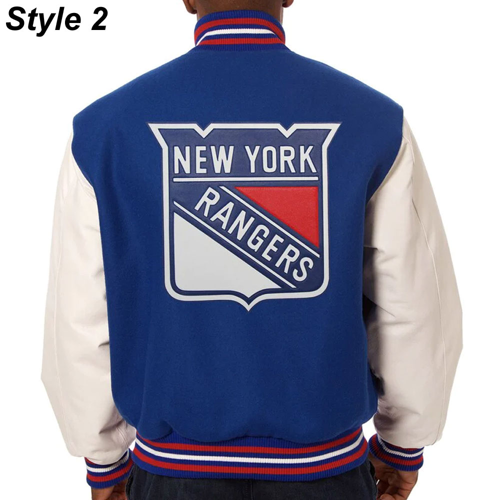 New York Rangers White and Royal Blue Varsity Jacket - Image 4