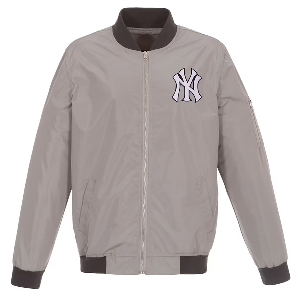 NY Yankees Nylon Navy/Grey Bomber Jacket - Image 2