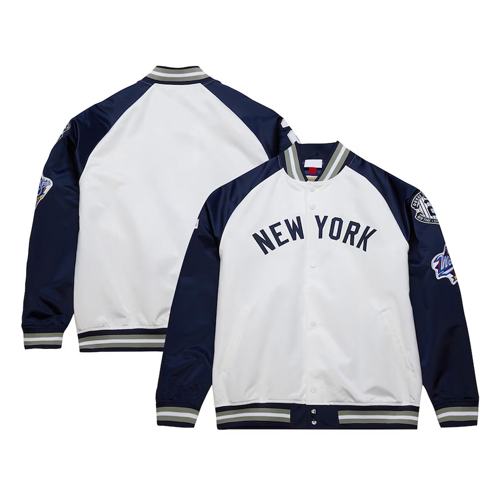 NY Yankees Navy and White Lightweight Satin Jacket - Image 3