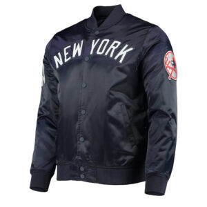 Wordmark NY Yankees Navy Satin Jacket