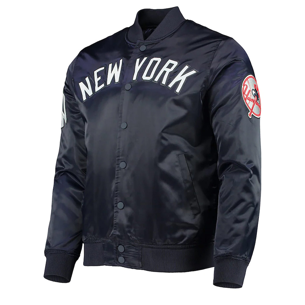 Wordmark NY Yankees Navy Satin Jacket