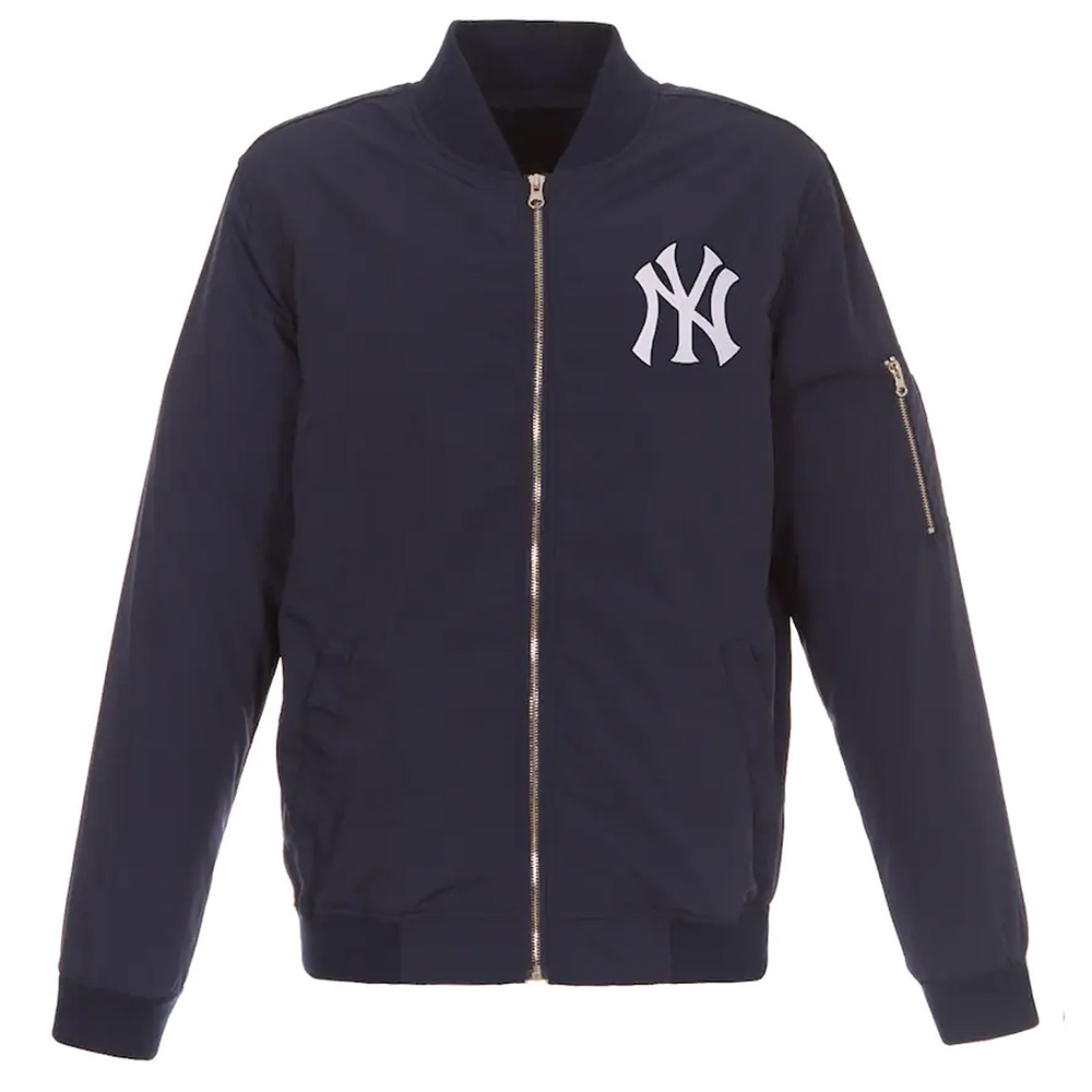 NY Yankees Nylon Navy/Grey Bomber Jacket