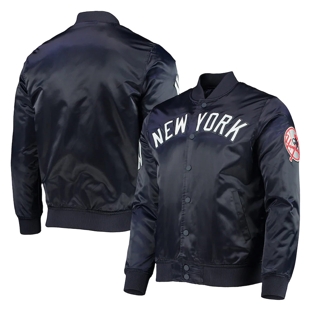 Wordmark NY Yankees Navy Satin Jacket - Image 3