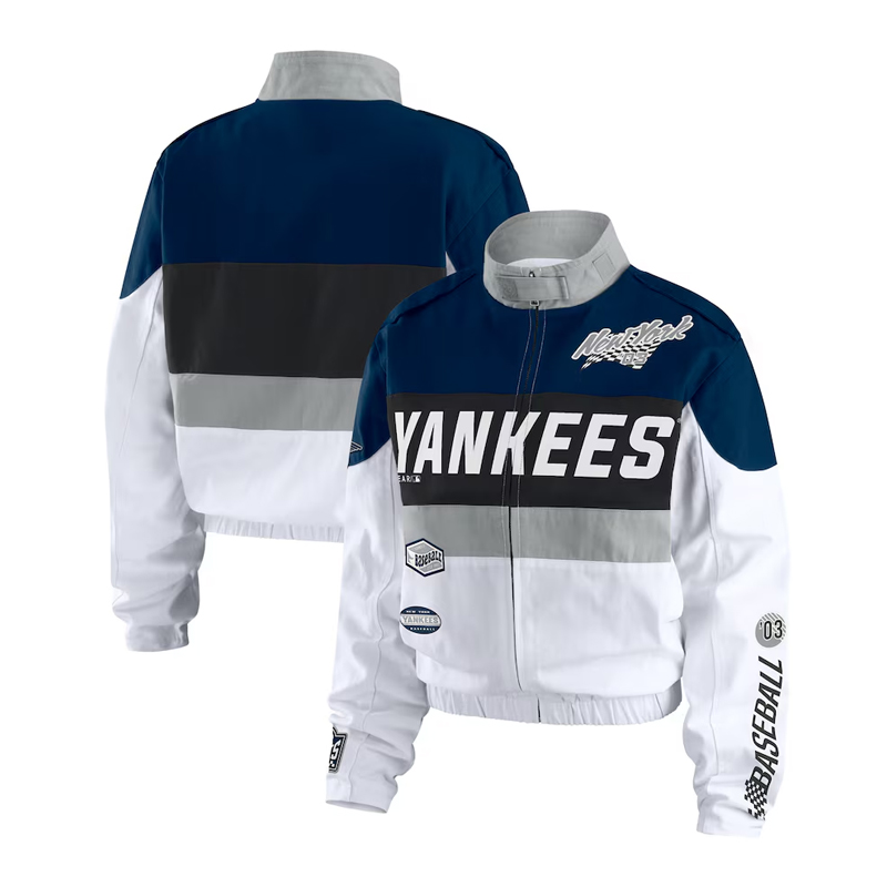 NY Yankees Racing Navy/White Full-Zip Jacket - Image 3