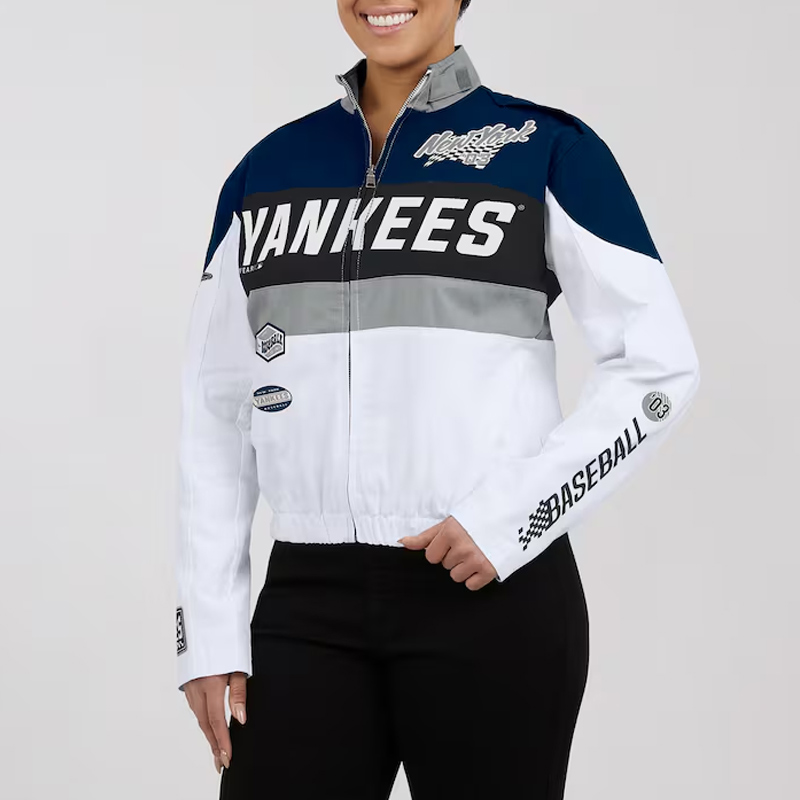 NY Yankees Racing Navy/White Full-Zip Jacket - Image 4
