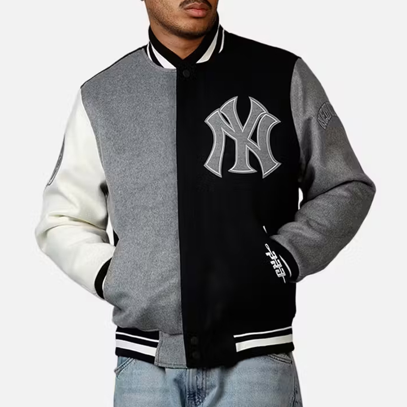 NY Yankees Reverse French Terry Varsity Wool Jacket - Image 3