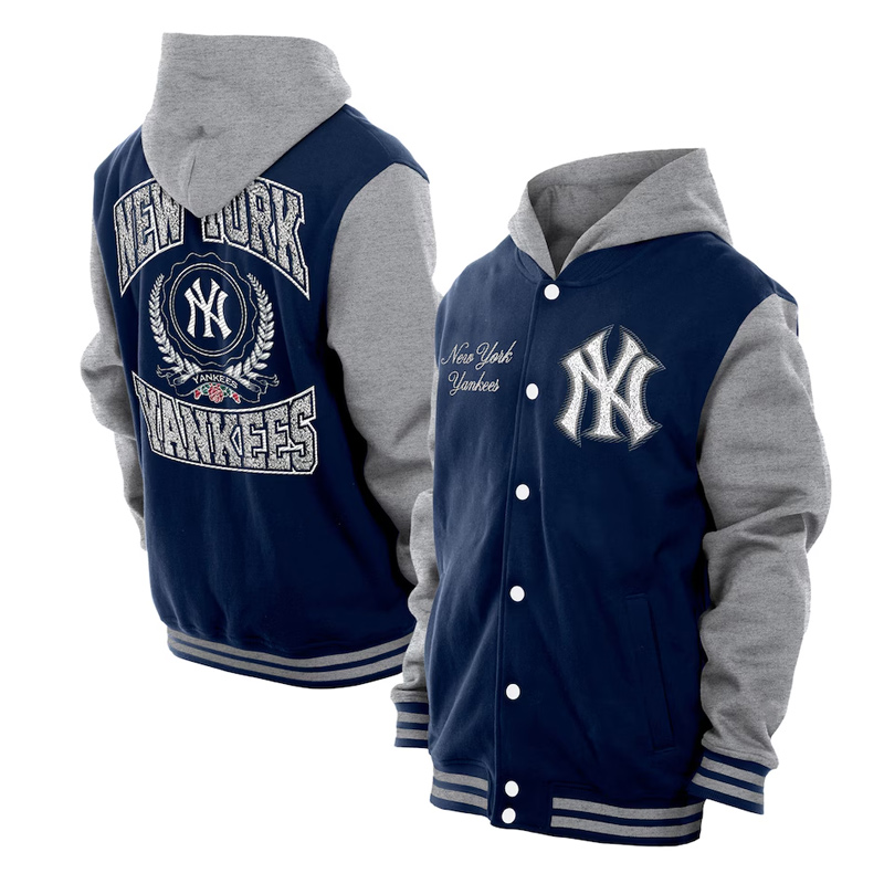 Throwback Prep NY Yankees Navy Hoodie Jacket - Image 3