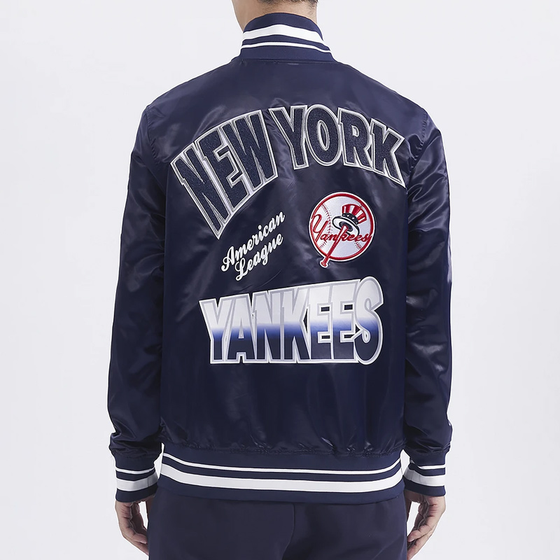 NY Yankees Turn It Up M Classic Rib Navy Satin Jacket - Image 2