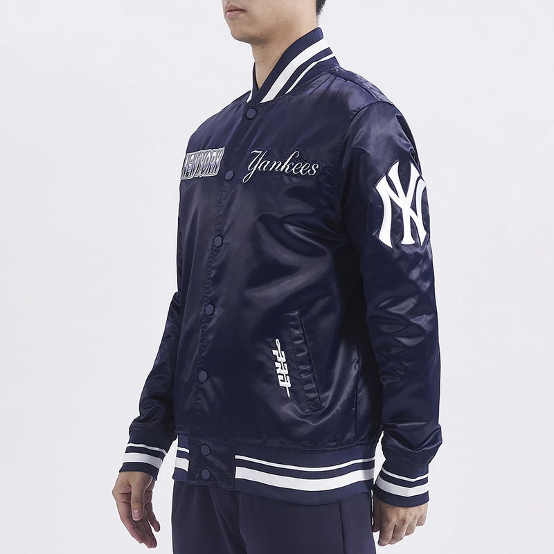 NY Yankees Turn It Up M Classic Rib Navy Satin Jacket - Image 3
