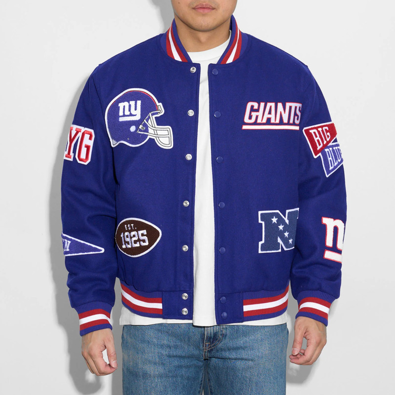 NY Giants Pennant Royal Varsity Wool Jacket - Image 3