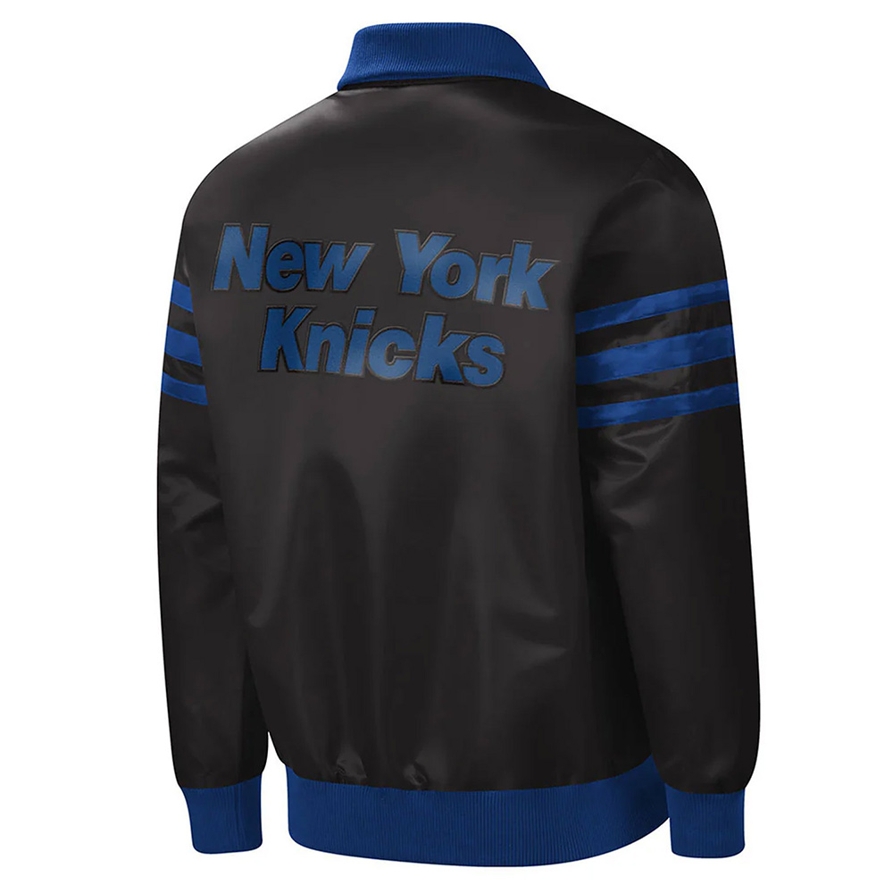 NY Knicks Captain Black Varsity Satin Jacket - Image 2