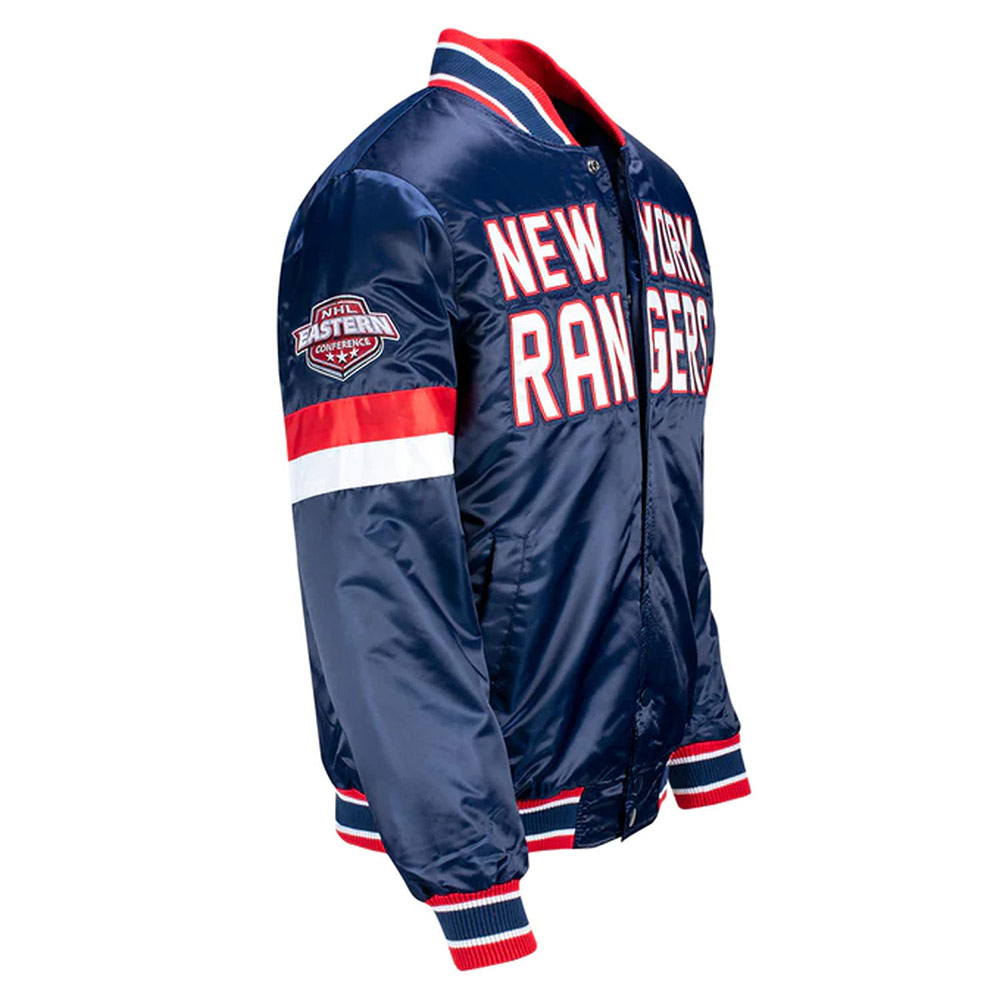 NY Rangers Home Game Blue Satin Jacket - Image 3
