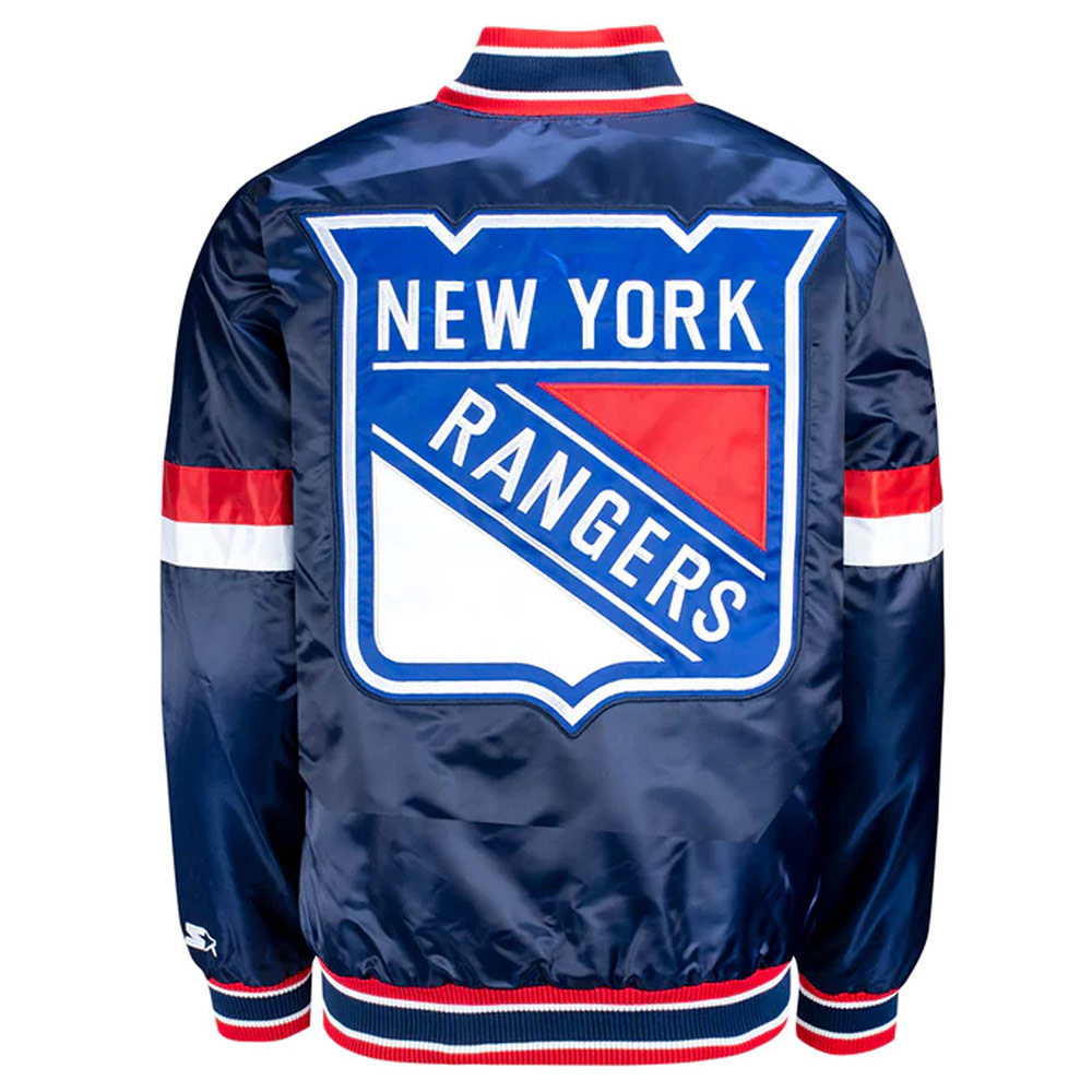 NY Rangers Home Game Blue Satin Jacket - Image 2