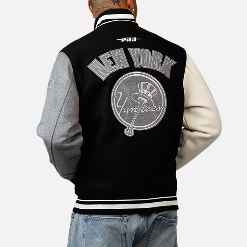 NY Yankees Reverse French Terry Varsity Wool Jacket - Image 4