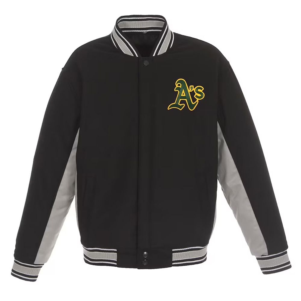 Oakland Athletics Accent Black and Gray Varsity Wool Jacket