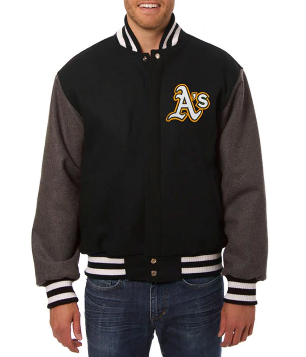 Oakland Athletics Letterman Wool Black and Gray Jacket