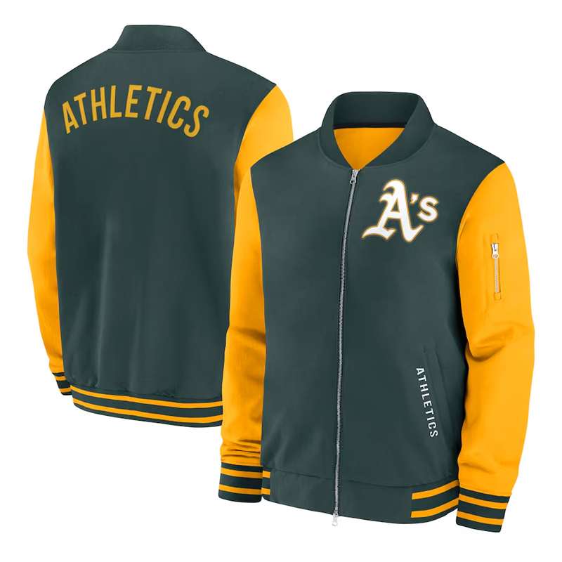 Oakland Athletics Collection Dugout Green/Gold Bomber Jacket - Image 3