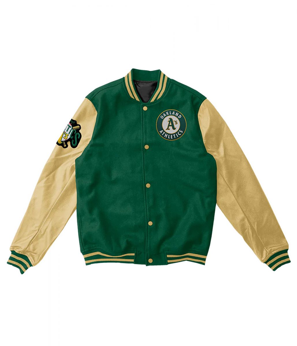 Oakland Athletics Varsity Green and Beige Wool/Leather Jacket