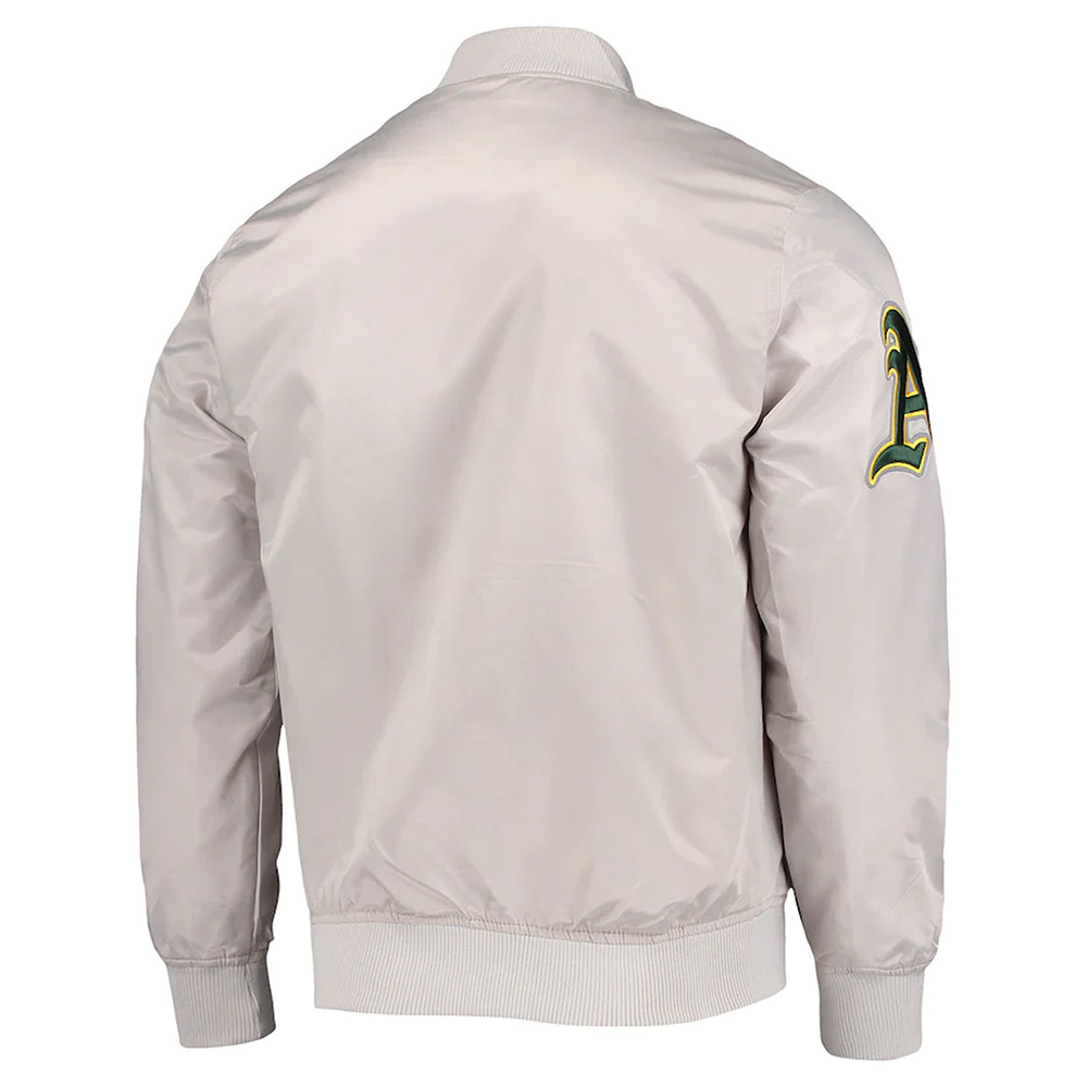 Wordmark Oakland Athletics Bomber Silver Satin Jacket - Image 2