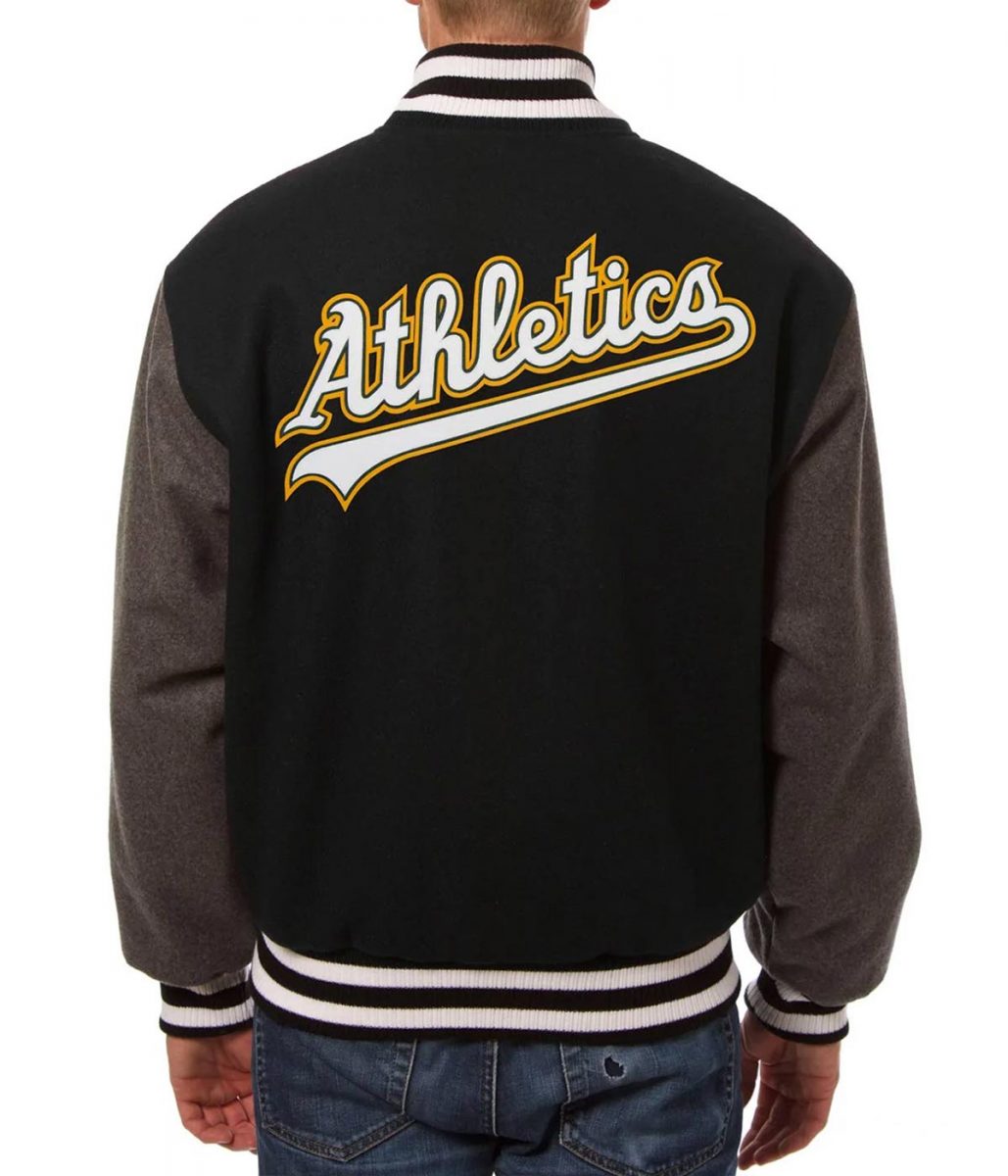 Oakland Athletics Letterman Wool Black and Gray Jacket - Image 2
