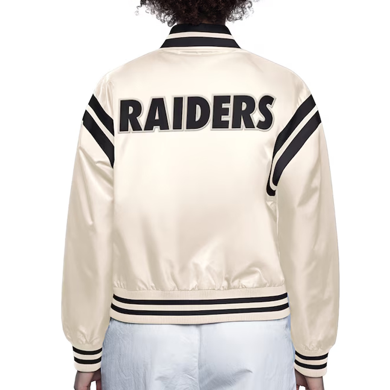 Oakland Raiders Cream Full Count Satin Jacket - Image 2