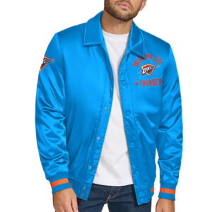 Oklahoma City Thunder Stitch Applique Blue Satin Jacket