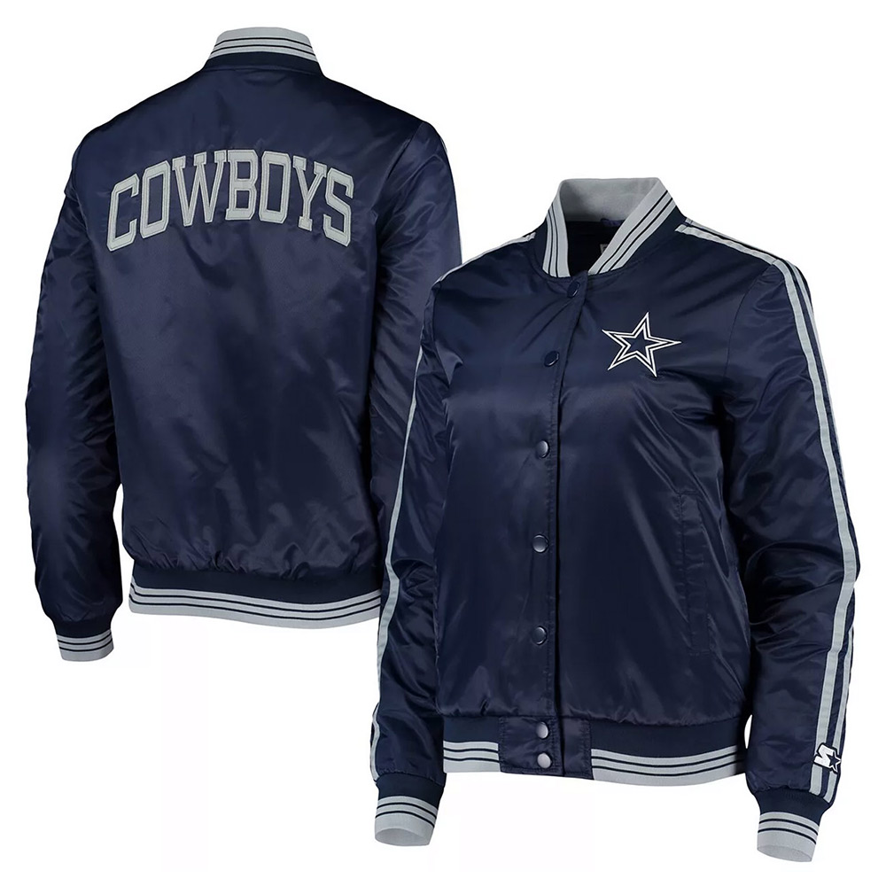 Navy Blue Overtime Dallas Cowboys Satin Jacket - Image 3
